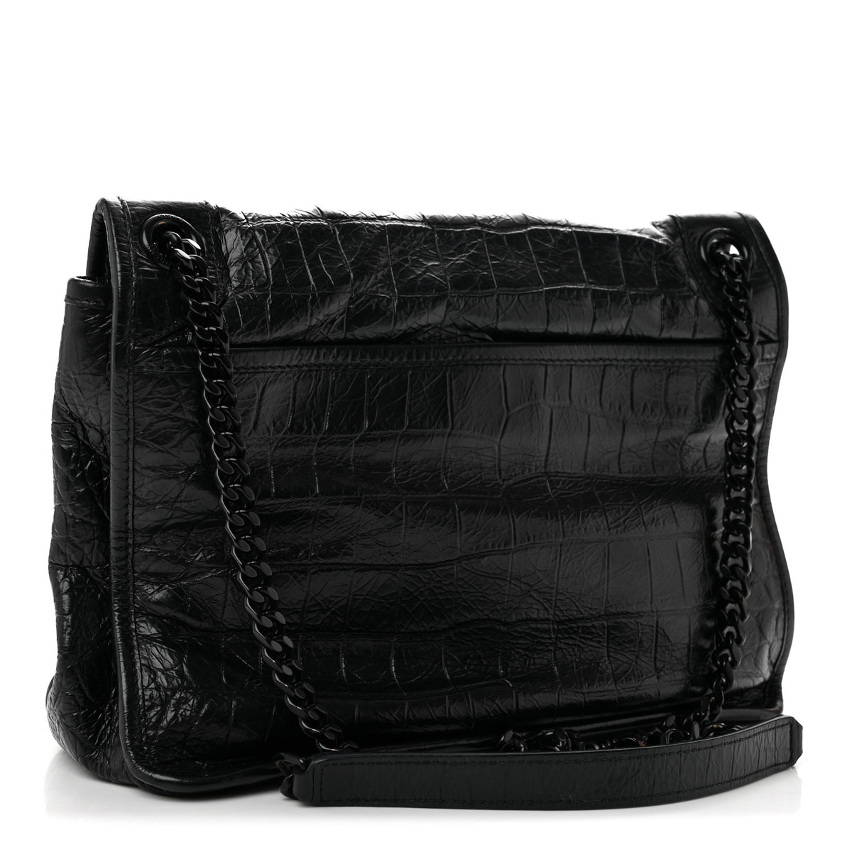 Crocodile Embossed Lambskin Monogram Medium Niki Chain Satchel Black