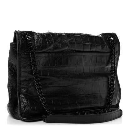 Saint Laurent Crocodile Embossed Lambskin Monogram Medium Niki Chain Satchel Black 3 of 12