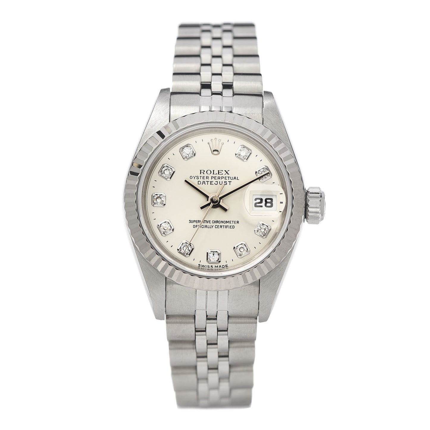 Stainless Steel 18K White Gold Diamond 26mm Oyster Perpetual Datejust Watch Silver 69174