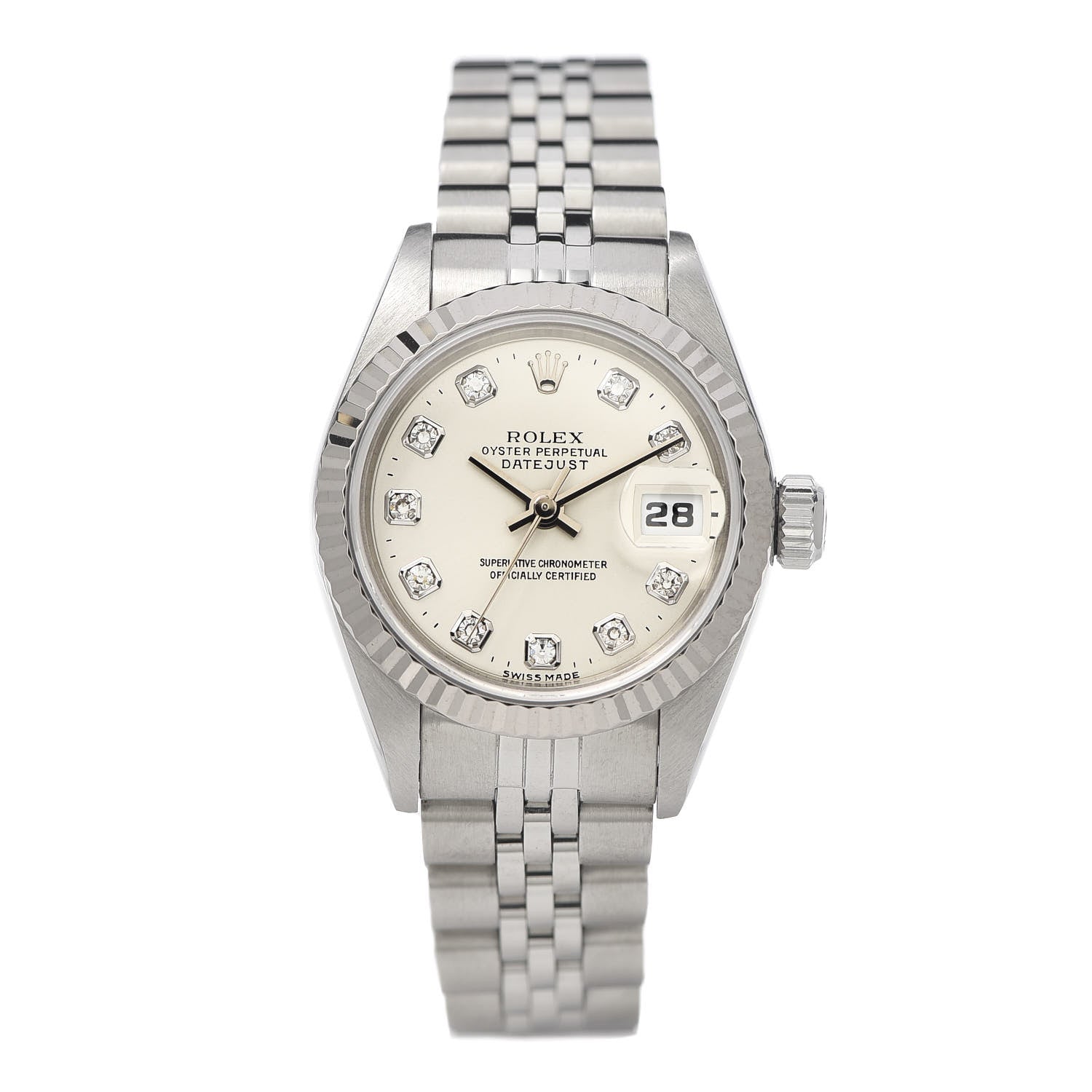 Rolex Stainless Steel 18K White Gold Diamond 26mm Oyster Perpetual Datejust Watch Silver 69174 1 of 6