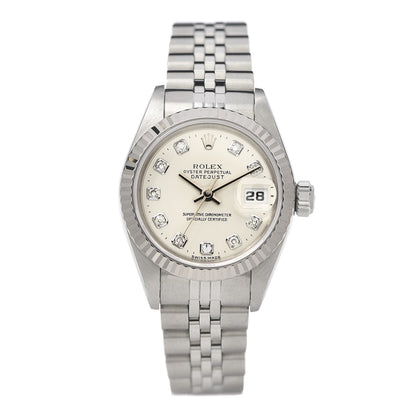Rolex Stainless Steel 18K White Gold Diamond 26mm Oyster Perpetual Datejust Watch Silver 69174 1 of 6
