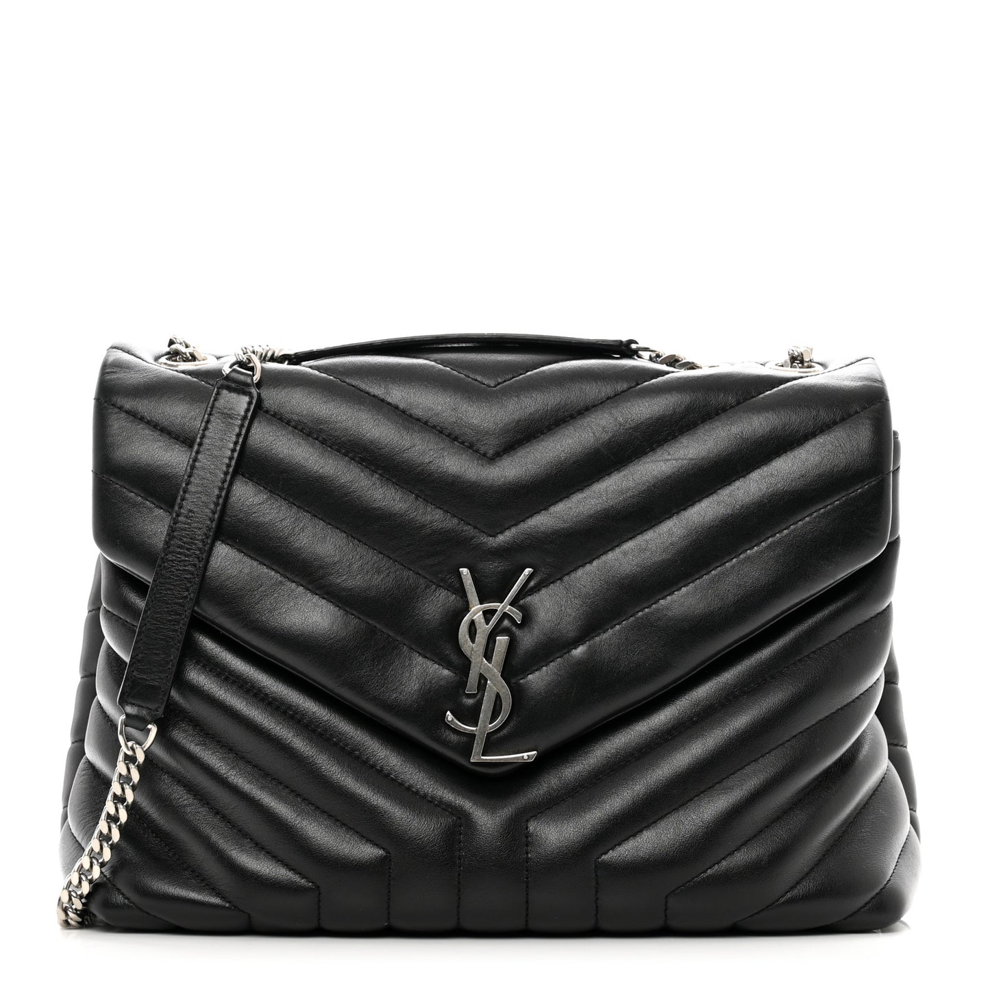 Calfskin Y Quilted Monogram Medium Loulou Chain Satchel Black