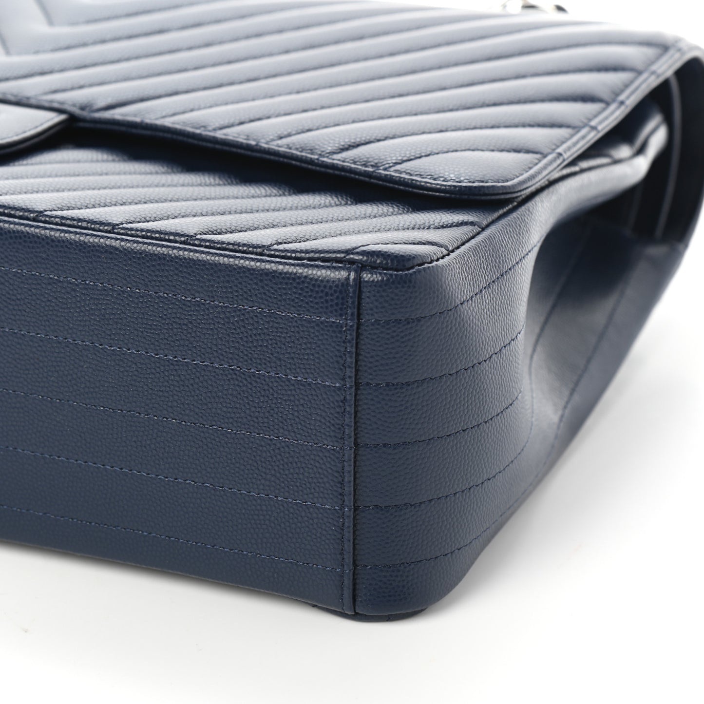 Caviar Chevron Quilted Maxi Double Flap Navy