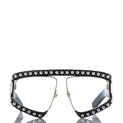 Gucci Acetate Pearl Rectangular Frame Sunglasses GG0234S7/S Black 2 of 9
