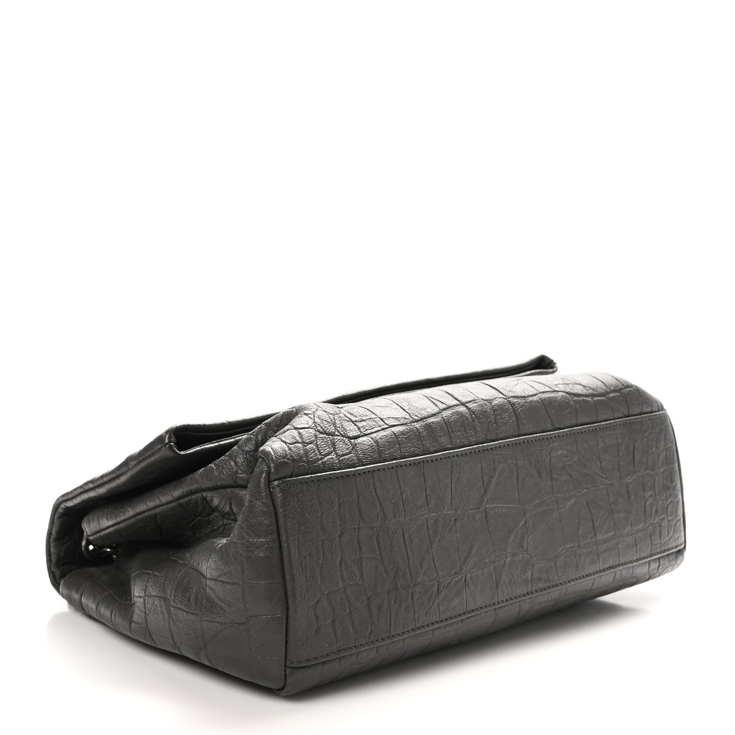 Calfskin Crocodile Embossed Medium West Hollywood Monogram Fold-Over Grey