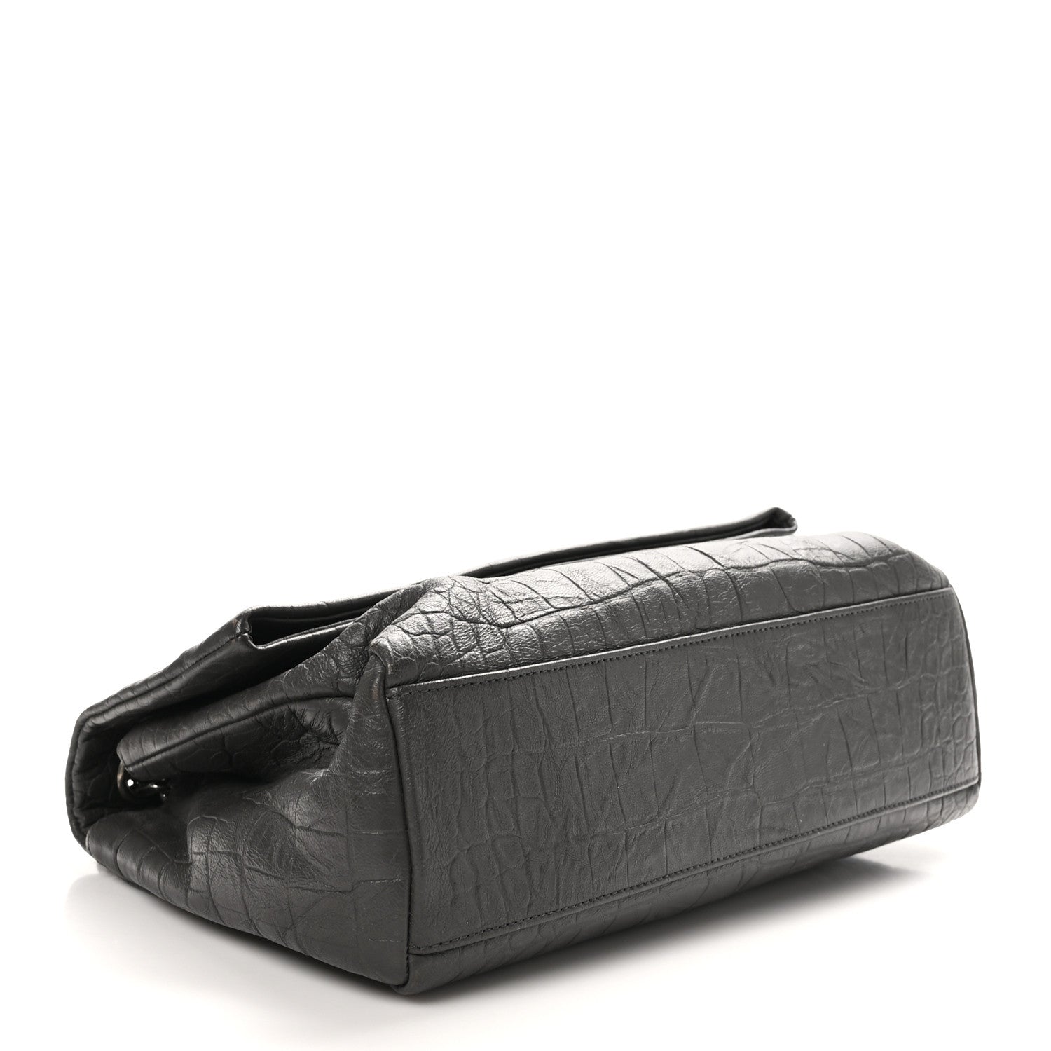 Saint Laurent Calfskin Crocodile Embossed Medium West Hollywood Monogram Fold-Over Grey 4 of 11