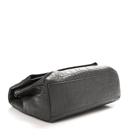 Saint Laurent Calfskin Crocodile Embossed Medium West Hollywood Monogram Fold-Over Grey 4 of 11