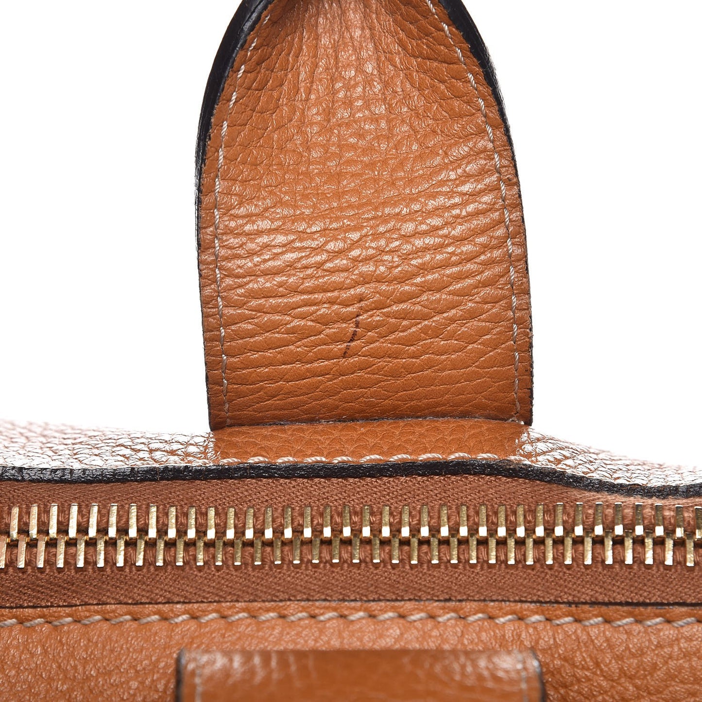 Pebbled Calfskin Skull Padlock Zip Tote Cognac