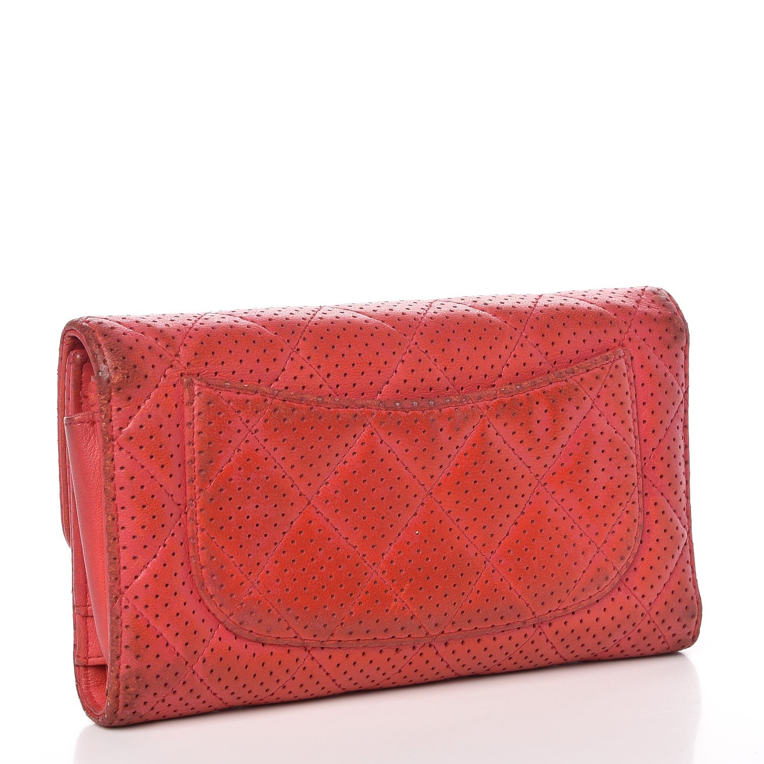Chanel Perforated Lambskin Quilted Flap Wallet Red 3 of 20