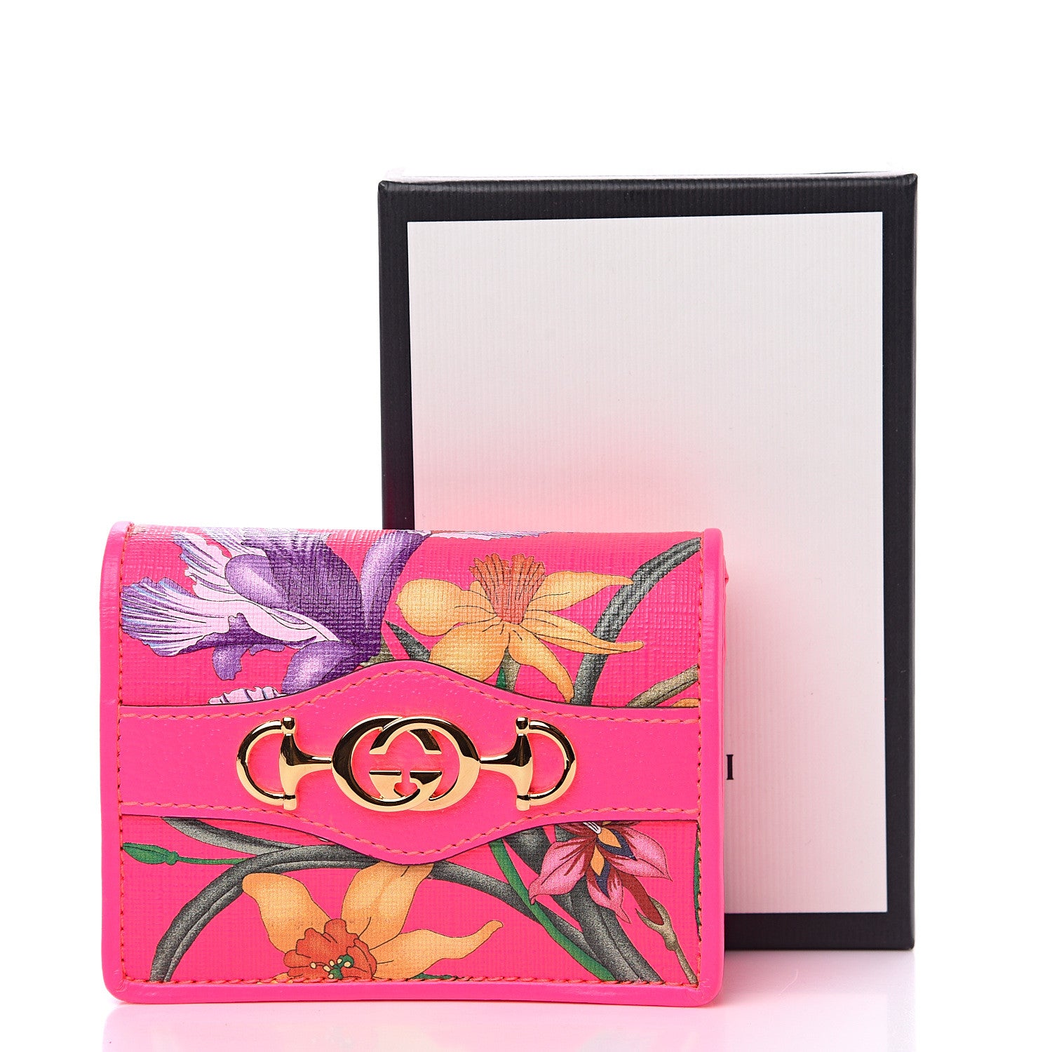 Gucci Calfskin Flora Print Zumi Card Case Fuxia Fluo 6 of 6