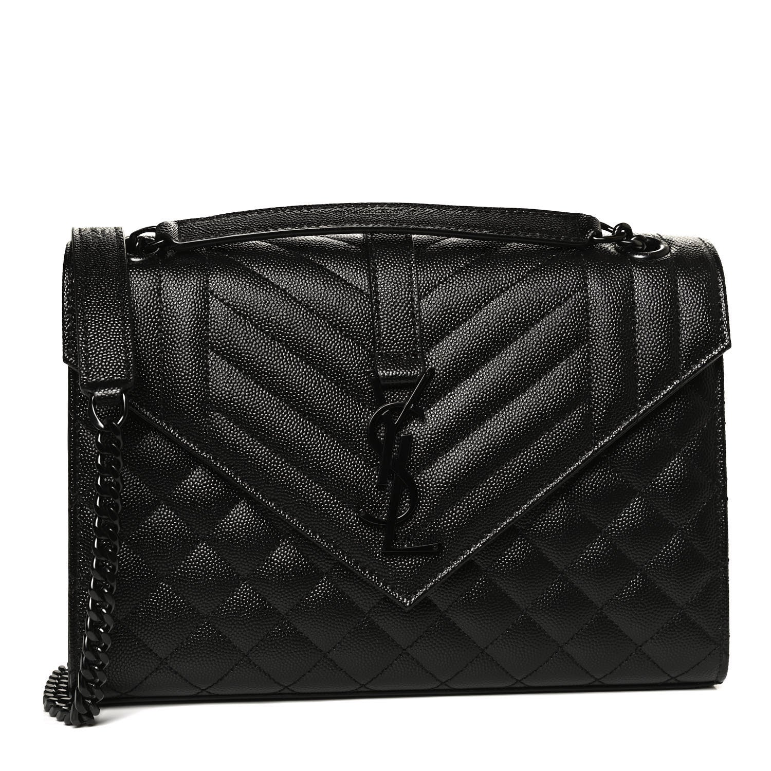 Saint Laurent Grain De Poudre Textured Mixed Matelasse Triquilt Medium Monogram Satchel Black 1 of 12