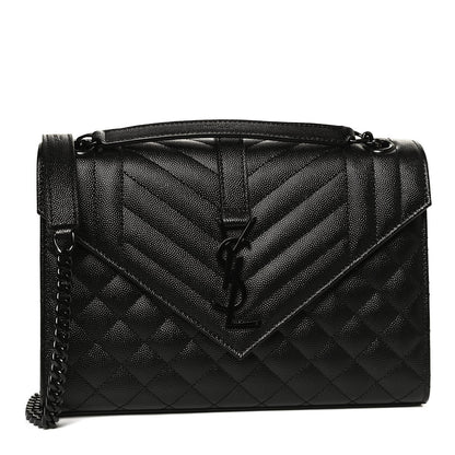 Saint Laurent Grain De Poudre Textured Mixed Matelasse Triquilt Medium Monogram Satchel Black 1 of 12