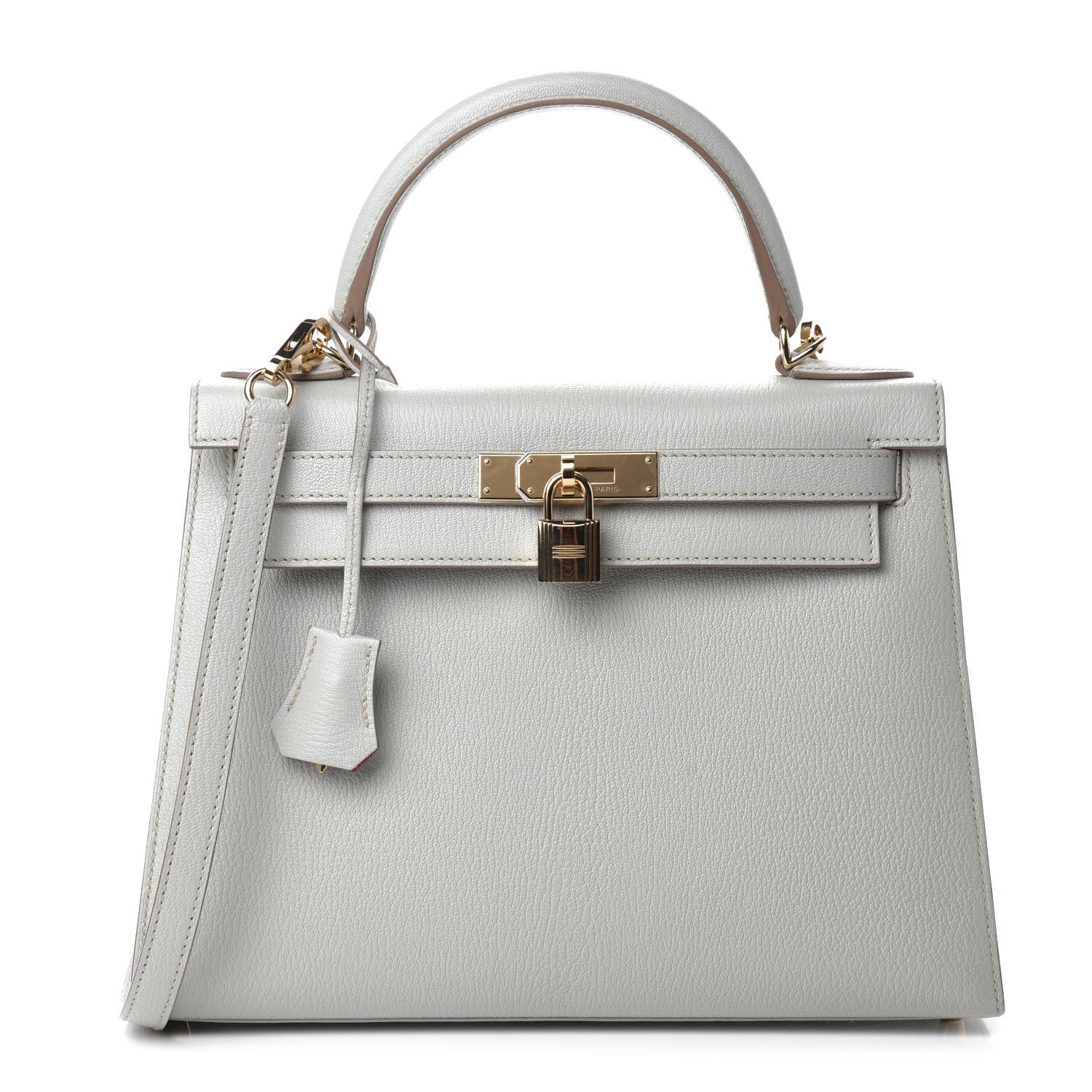 Hermes Chevre Mysore Horseshoe Kelly Sellier 28 Gris Perle Rose Shocking 1 of 16