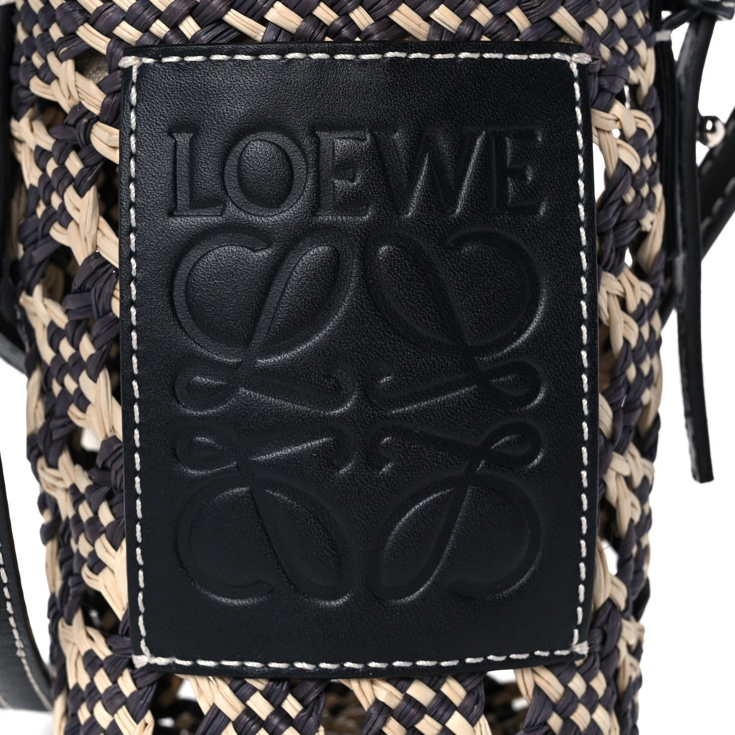 Calfskin Raffia Paula's Ibiza Pocket Bucket Bag Natural Navy Blue