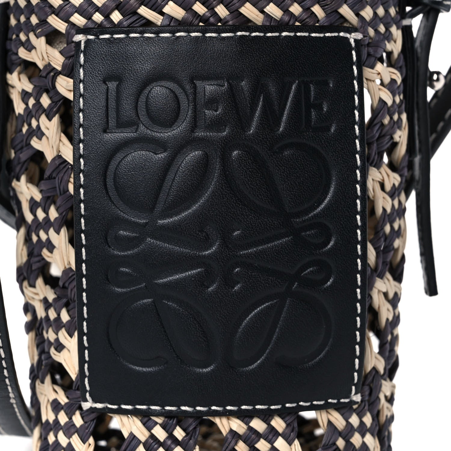 Loewe Calfskin Raffia Paula's Ibiza Pocket Bucket Bag Natural Navy Blue 8 of 10