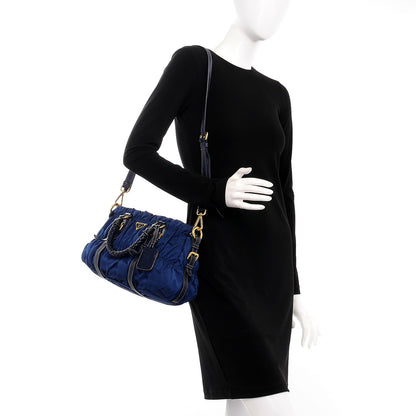Prada Tessuto Nylon Nappa Braided Gaufre Shoulder Bag Bleuette 2 of 8