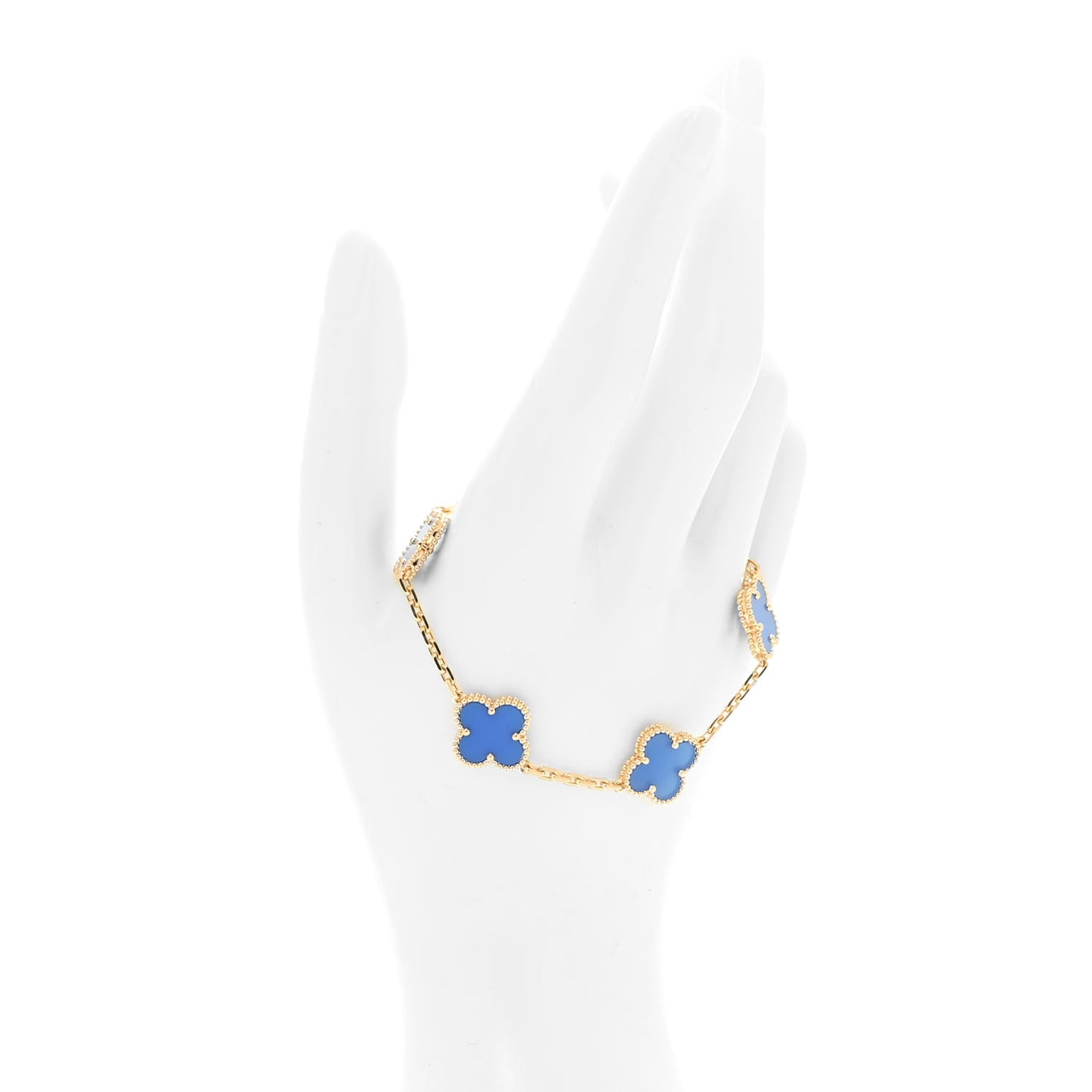 18K Yellow Gold Blue Agate 5 Motifs Vintage Alhambra Bracelet