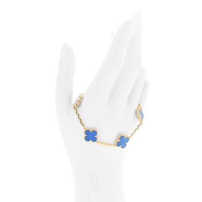 Van Cleef & Arpels 18K Yellow Gold Blue Agate 5 Motifs Vintage Alhambra Bracelet 2 of 6