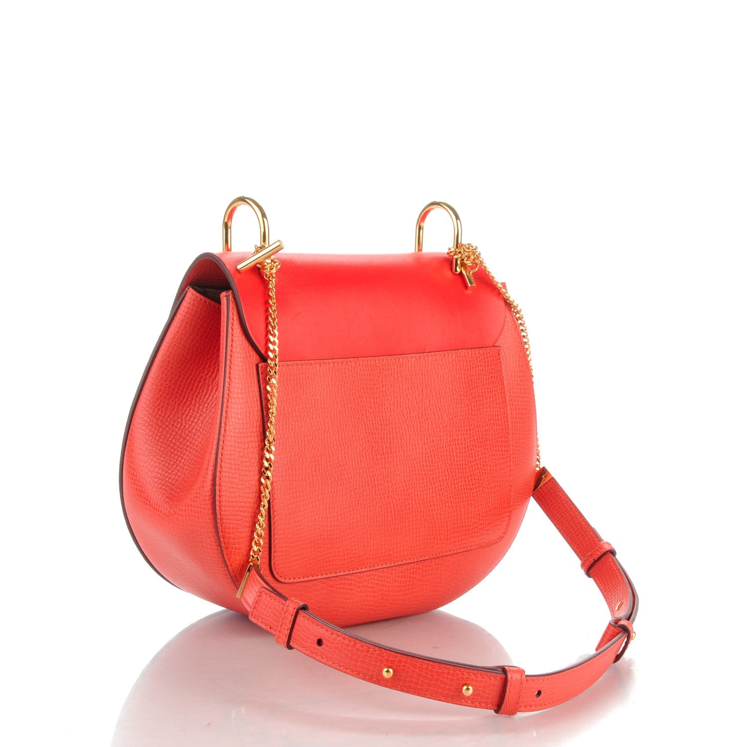 Chloe Grained Calfskin Lambskin Medium Drew Shoulder Bag Coral Pop 3 of 7