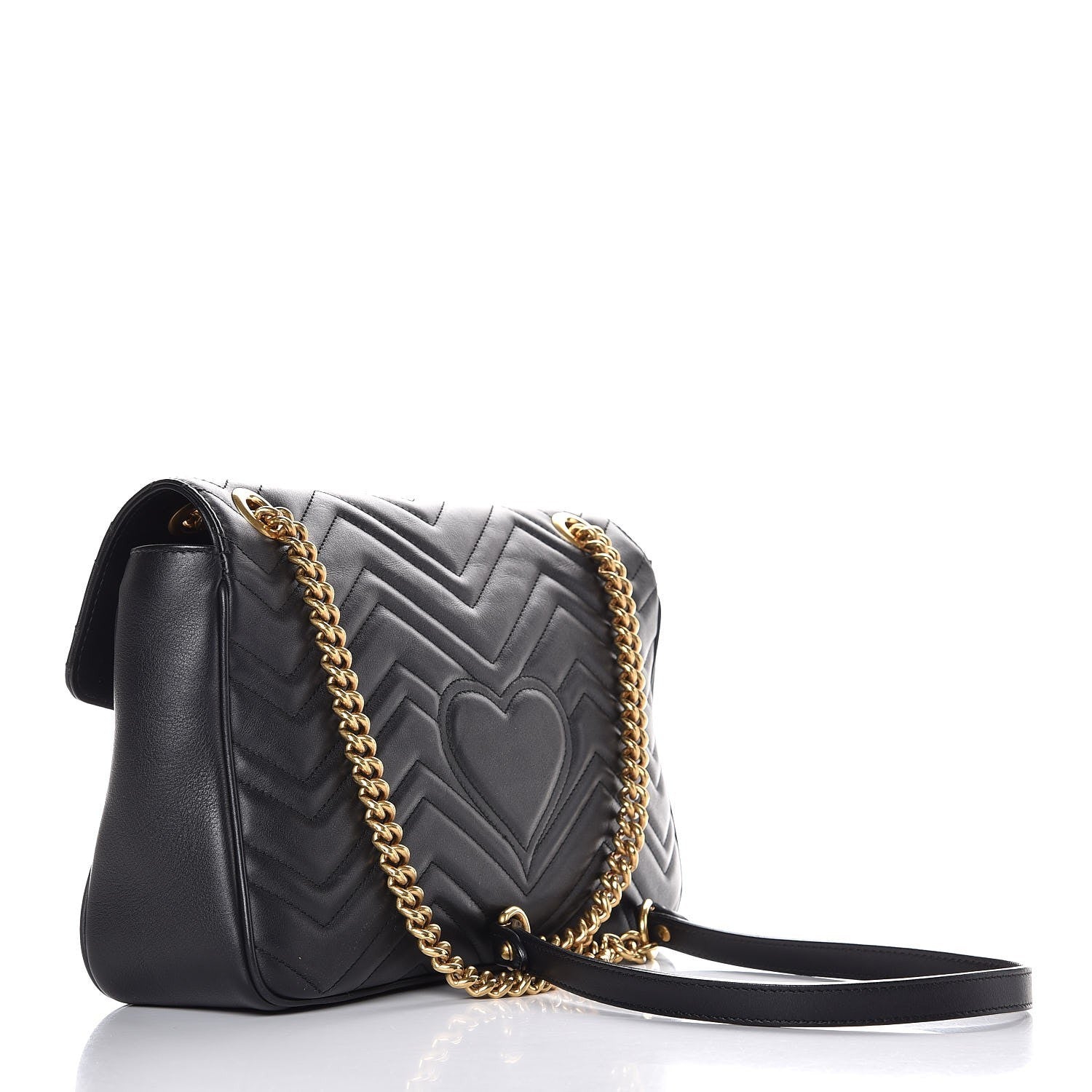 Gucci Calfskin Matelasse Medium GG Marmont Shoulder Bag Black 3 of 7