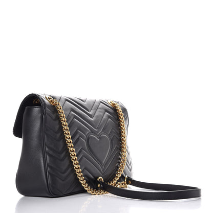 Gucci Calfskin Matelasse Medium GG Marmont Shoulder Bag Black 3 of 7