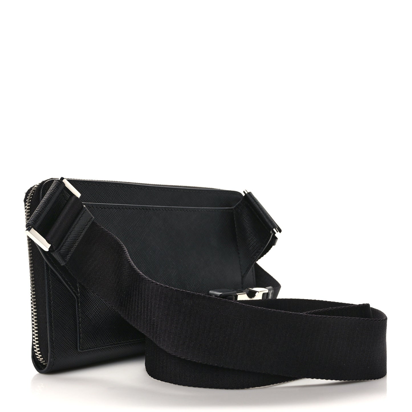Saffiano Travel Double Zip Crossbody Belt Bag Black
