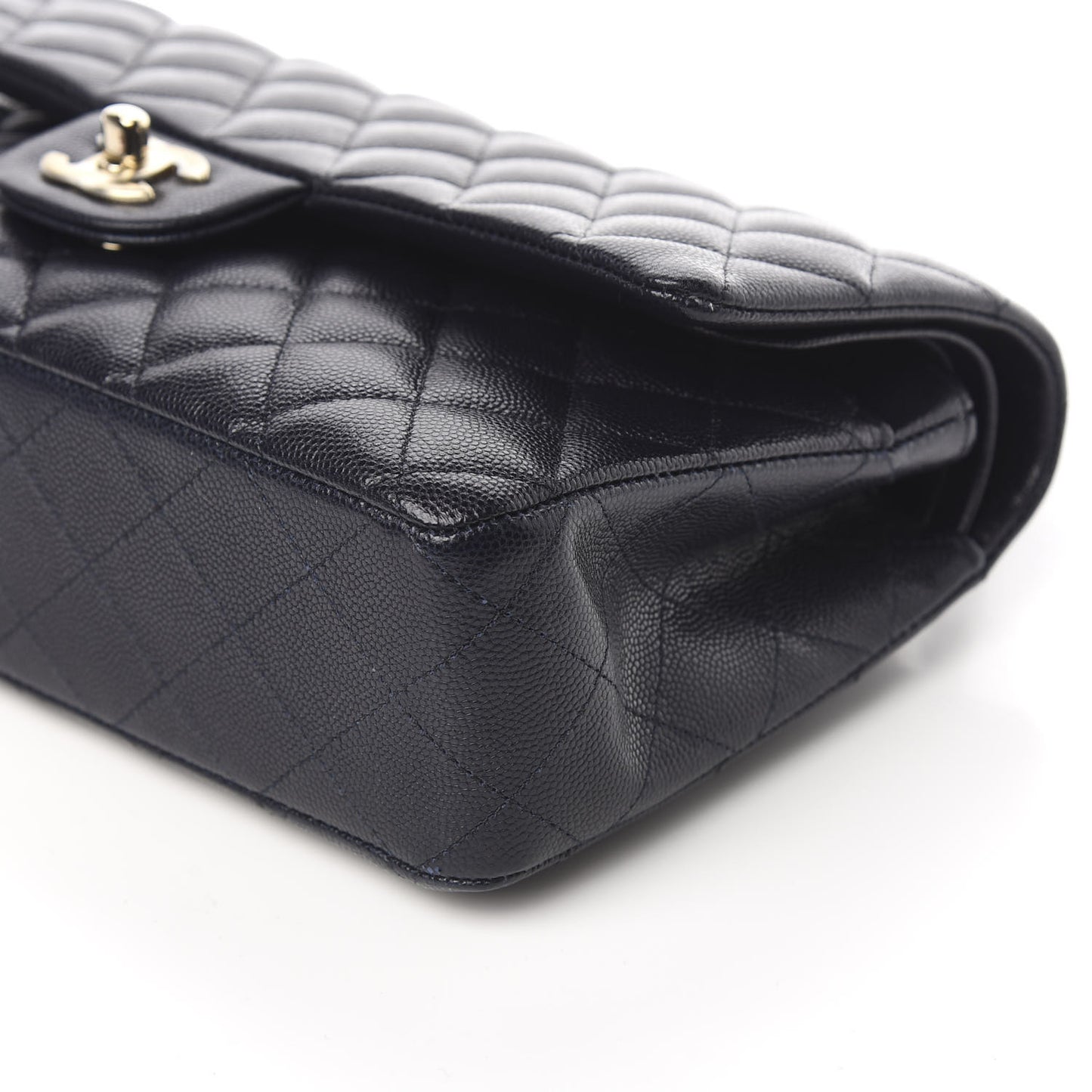 Caviar Quilted Medium Double Flap Navy