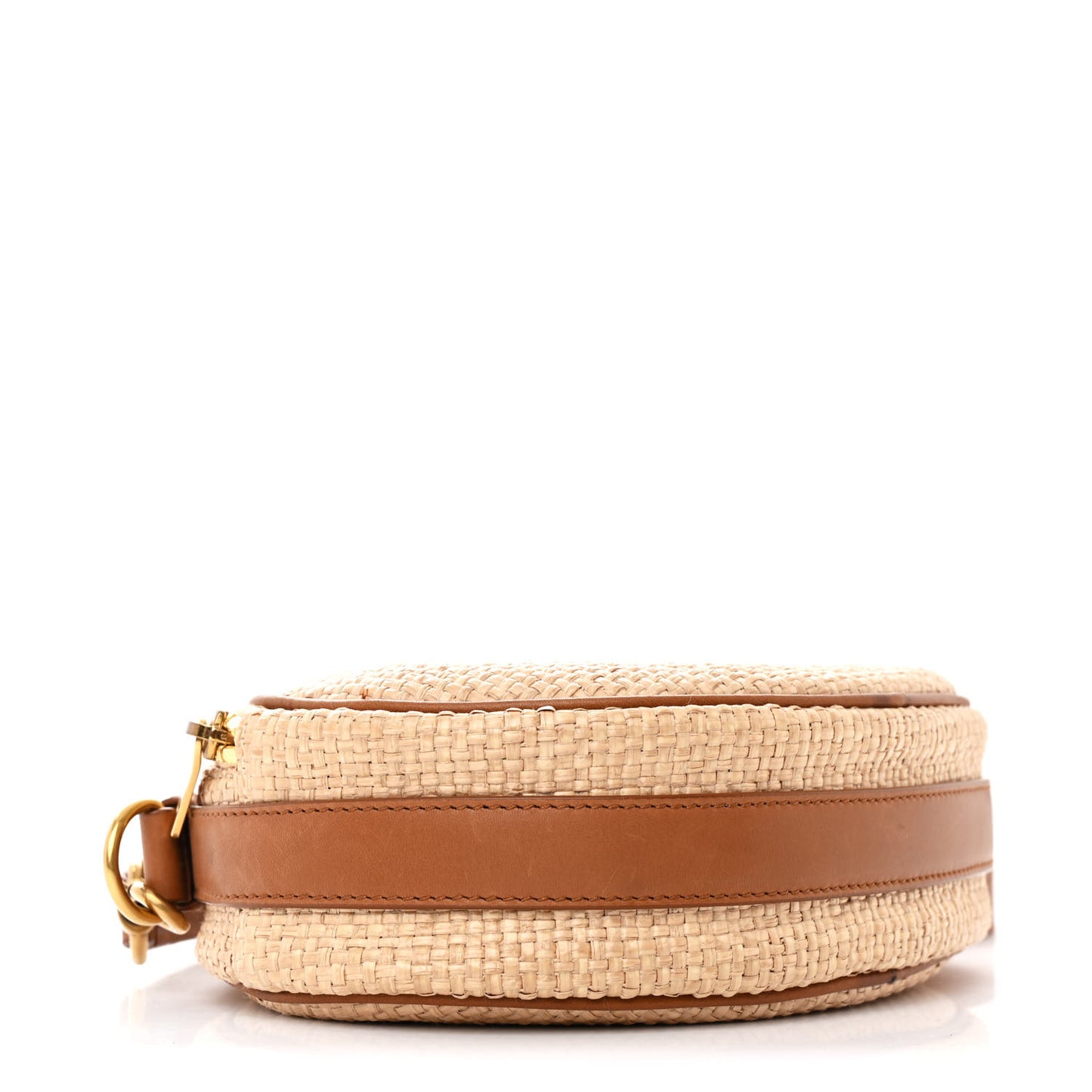 Raffia Calfskin Round Camera Bag Golden Ecru Brick