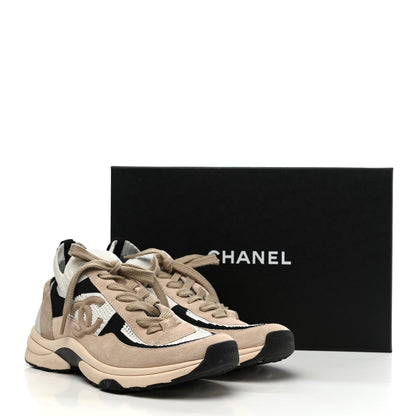 Chanel Mesh Suede Fabric Womens CC Sneakers 41 White Ivory Light Beige 9 of 9