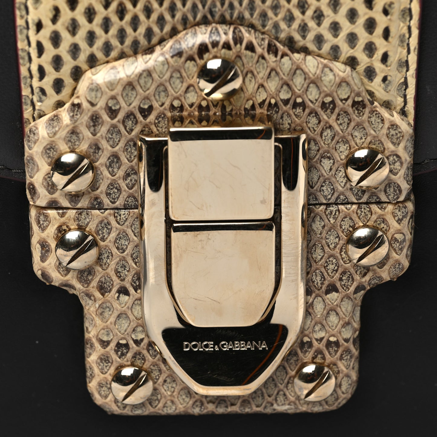 Calfskin Snakeskin Lucia Shoulder Bag Black