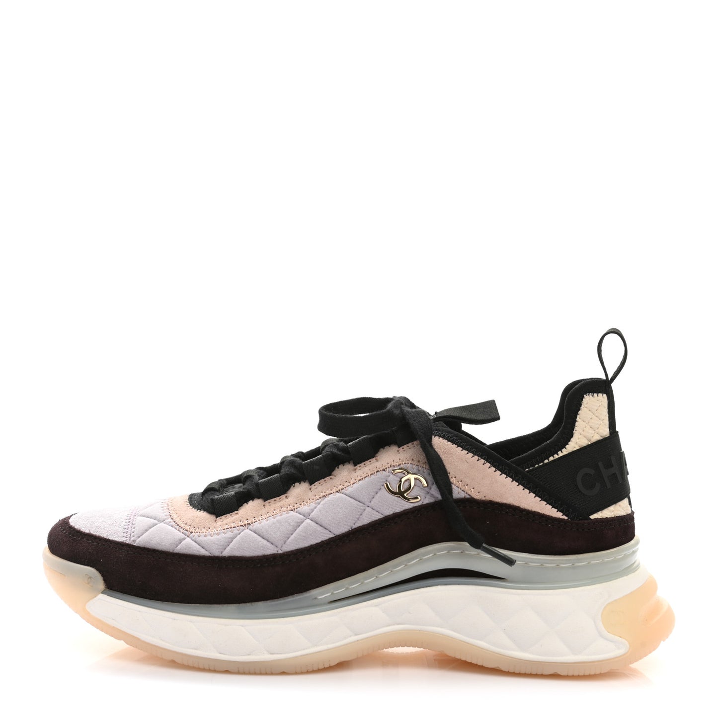 Velvet Calfskin Mixed Fibers CC Sneakers 40 Light Purple Beige