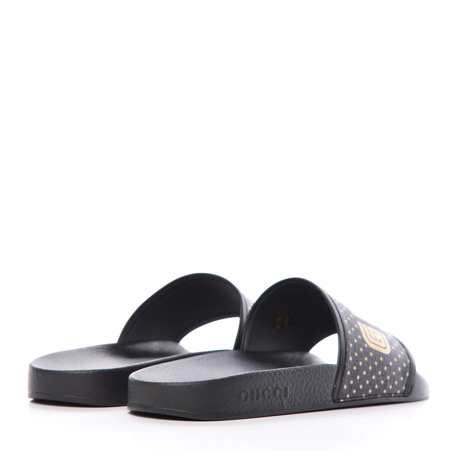 Gucci X SEGA Supreme Canvas GUCCY Stars Mens Slide Sandals 10 Black Gold 4 of 8