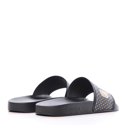 Gucci X SEGA Supreme Canvas GUCCY Stars Mens Slide Sandals 10 Black Gold 4 of 8