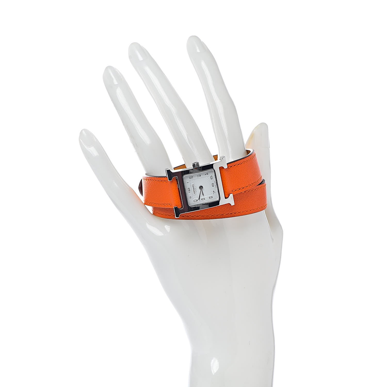 Hermes Stainless Steel Swift 21mm Heure H Hour Double Tour Quartz Watch Orange 2 of 8
