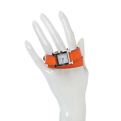 Hermes Stainless Steel Swift 21mm Heure H Hour Double Tour Quartz Watch Orange 2 of 8