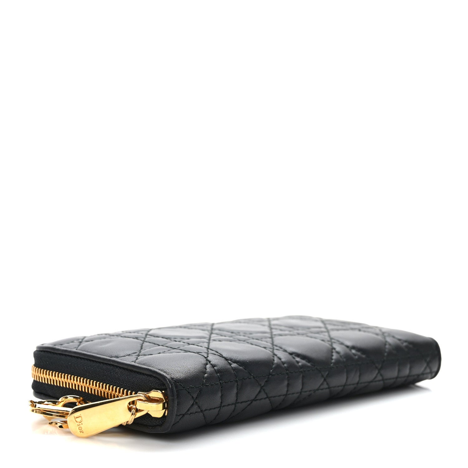 Christian Dior Lambskin Cannage Lady Dior Zip Wallet Black 4 of 13