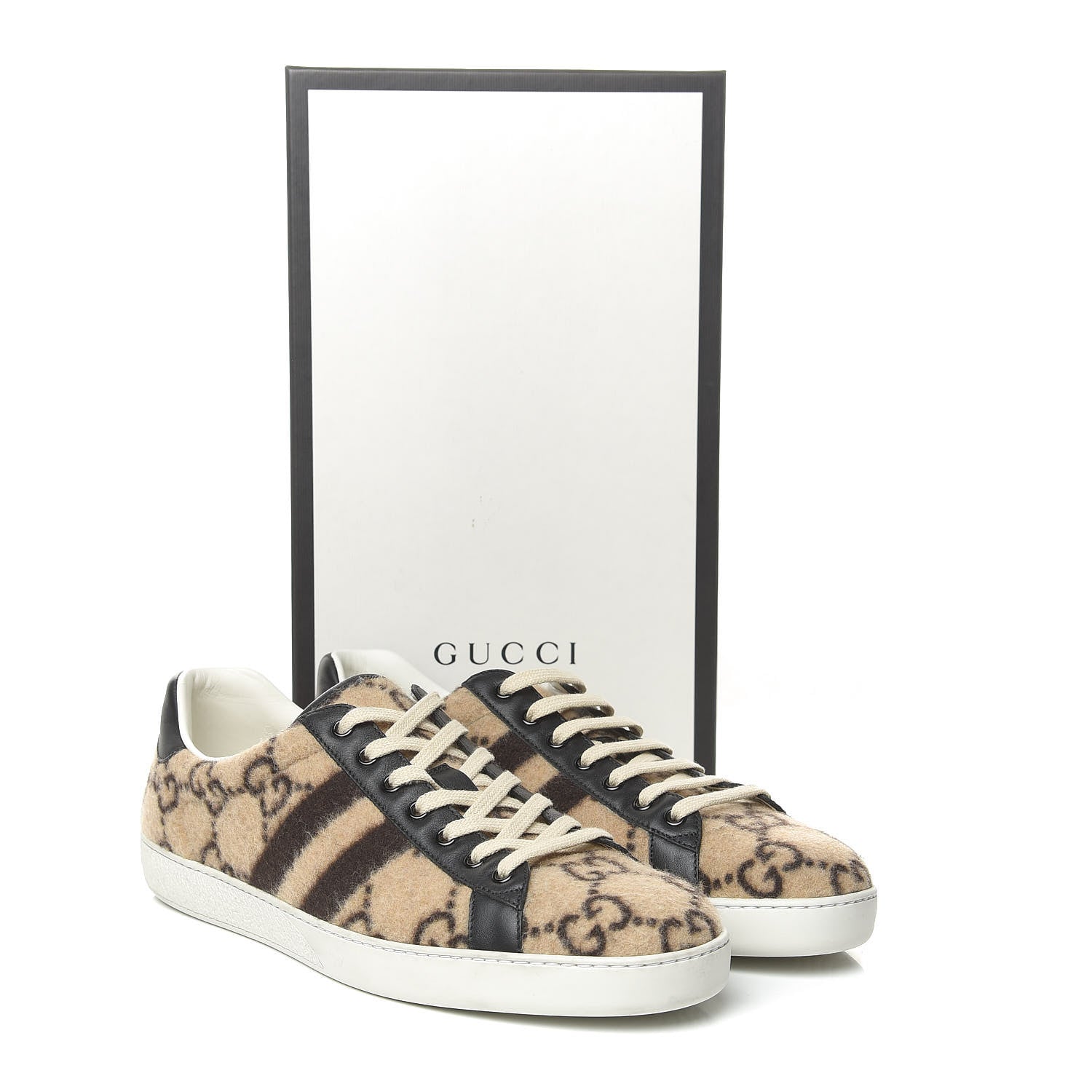 Gucci Covered Wool Miro Soft Calfskin Big GG Monogram Mens Sneakers 10 Beige Ebony Black 9 of 9