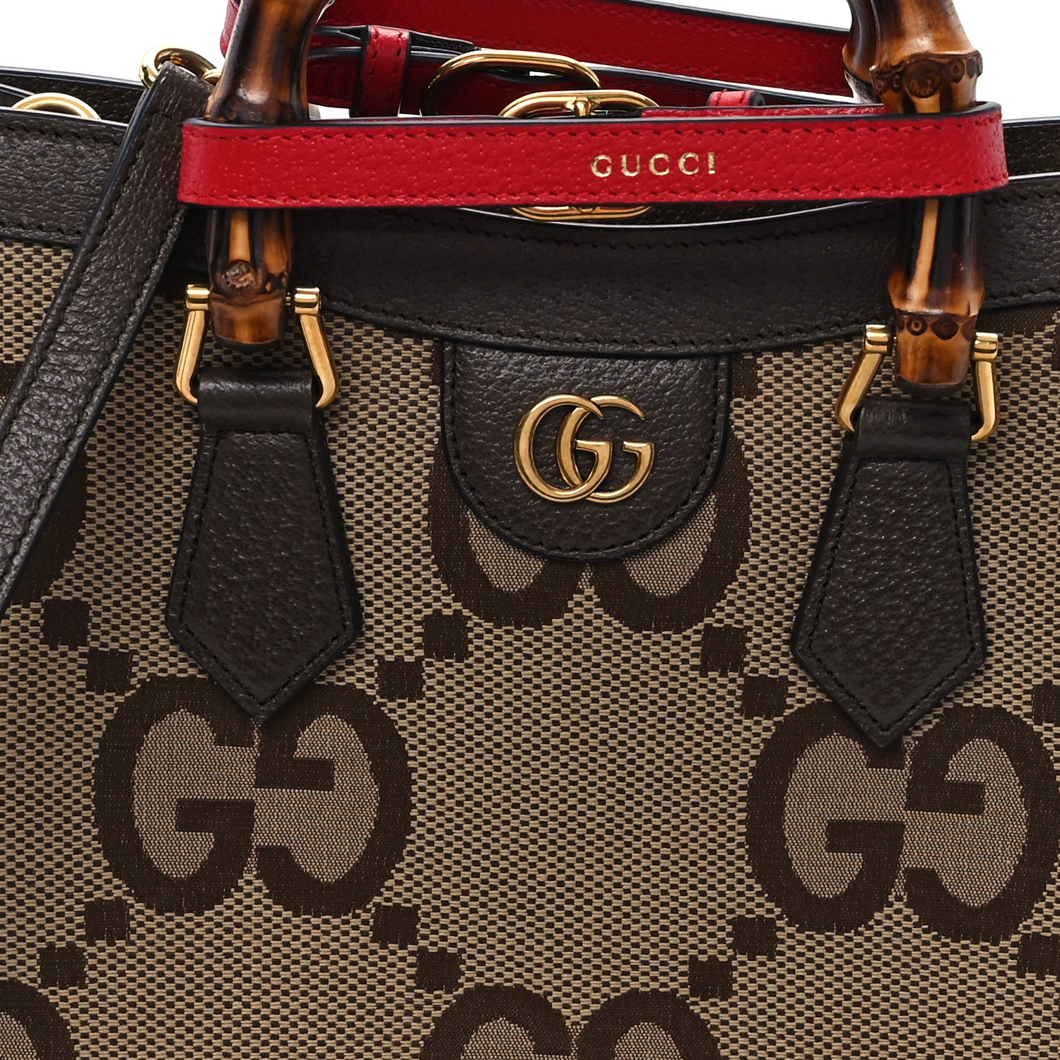 Gucci Monogram Jumbo GG Textured Dollar Calfskin Small Diana Tote Bag Camel Ebony New Acero Pomegranate Red 8 of 11