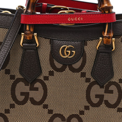 Gucci Monogram Jumbo GG Textured Dollar Calfskin Small Diana Tote Bag Camel Ebony New Acero Pomegranate Red 8 of 11
