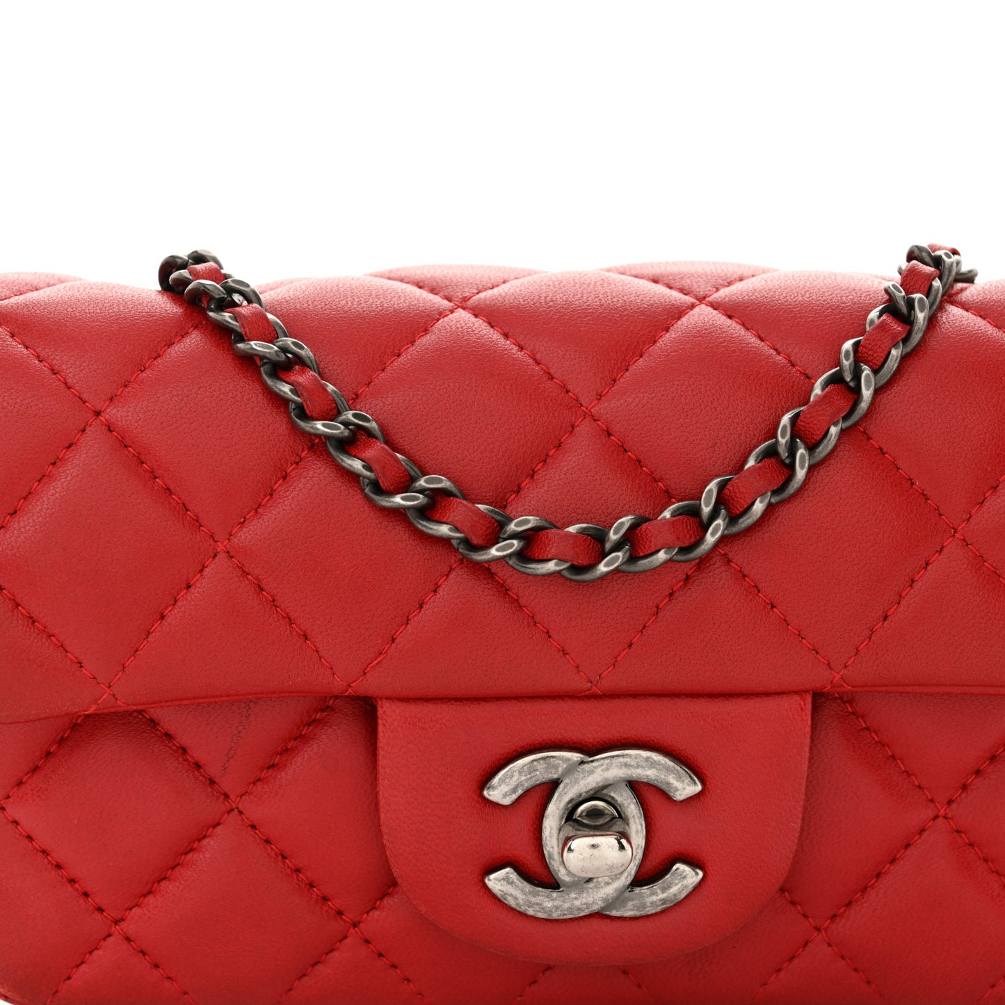 Lambskin Quilted Extra Mini Rectangular Flap Red