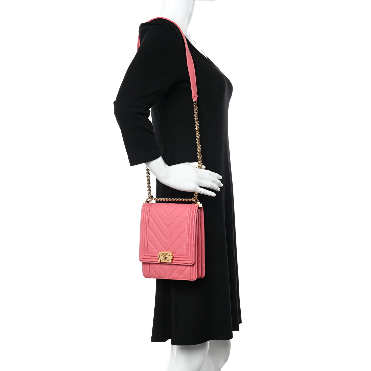 Chanel Calfskin Chevron North South Boy Flap Pink 2 of 10