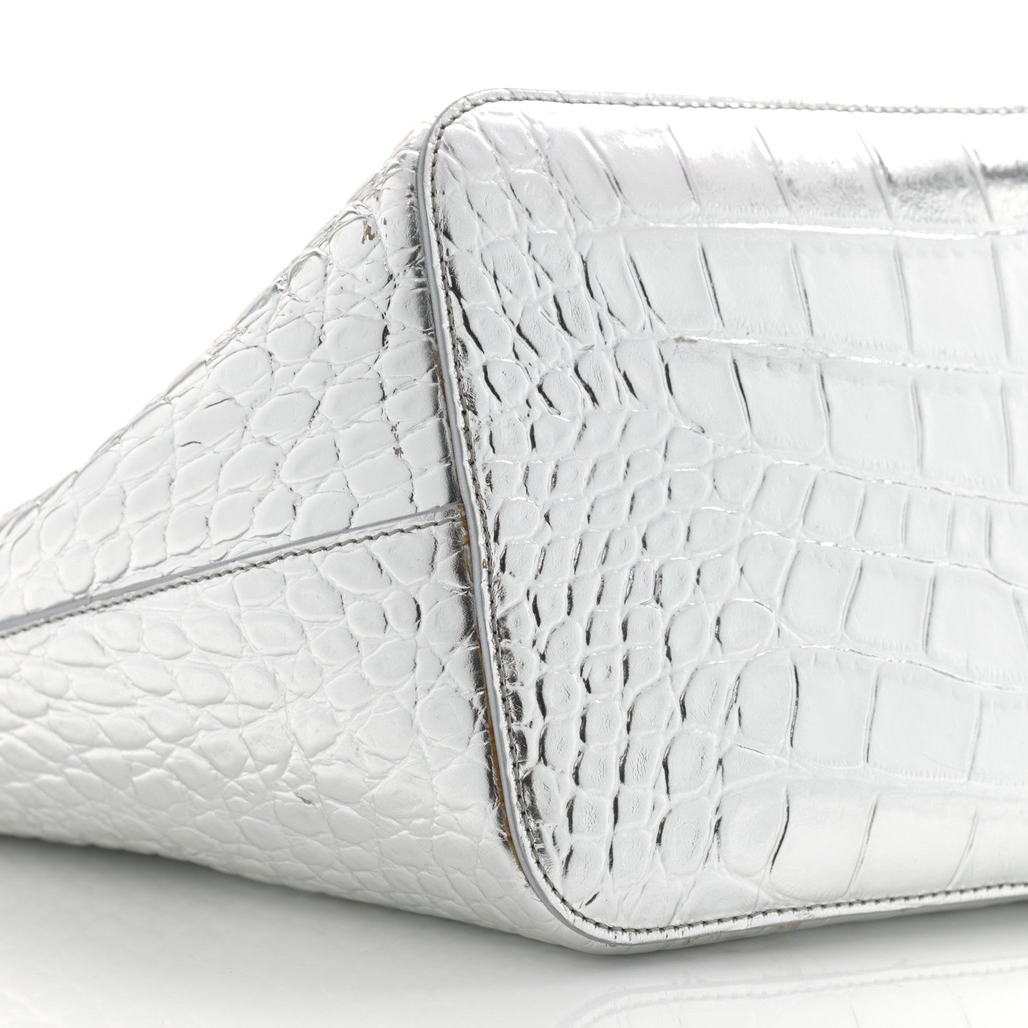 Givenchy Metallic Calfskin Crocodile Embossed Wing Tote Silver 10 of 12