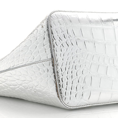 Givenchy Metallic Calfskin Crocodile Embossed Wing Tote Silver 10 of 12