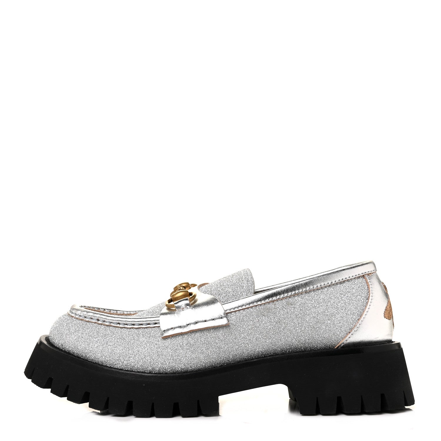 Gucci Mini Diamond Storm Silk Calfskin Womens Harald Horsebit 25mm Platform Loafers 38 Silver 1 of 11