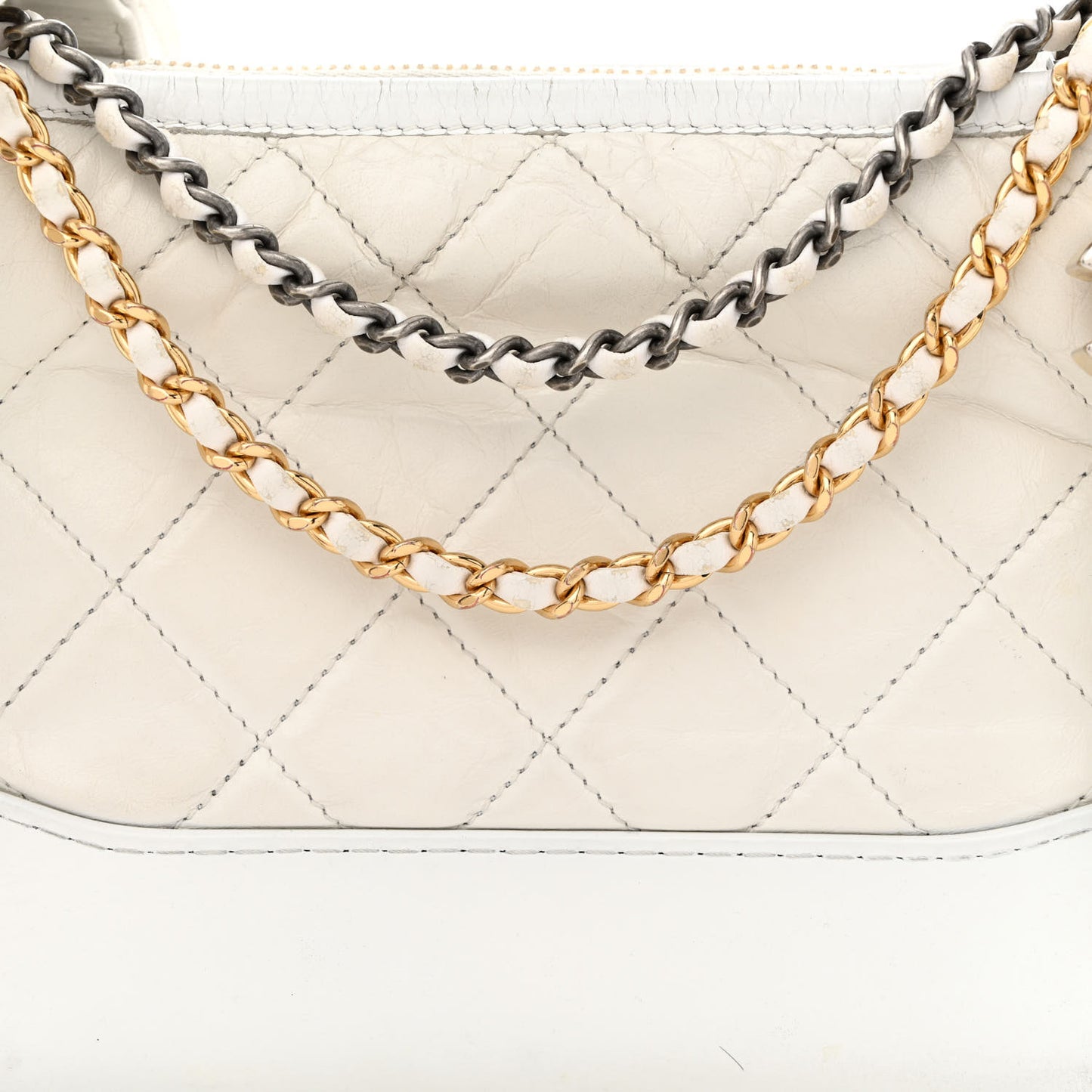 Aged Calfskin Quilted Small Gabrielle Hobo White