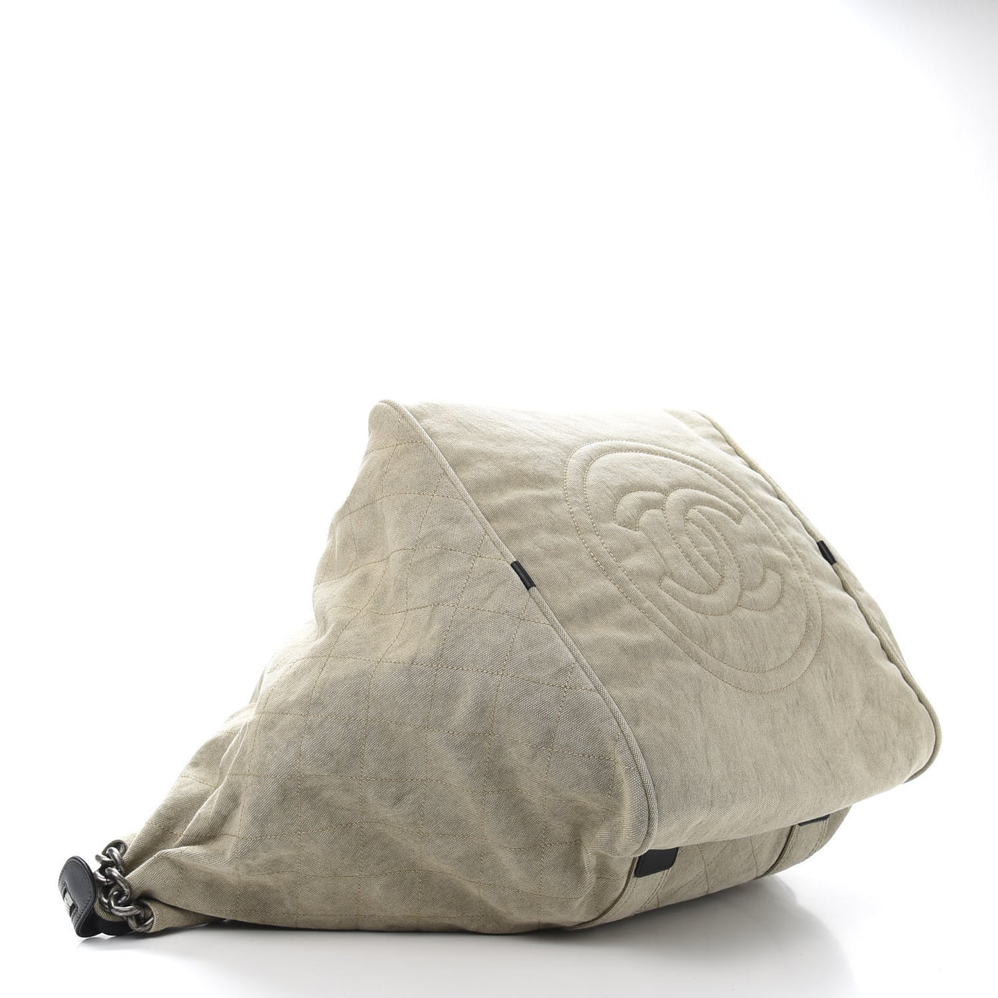 Washed Toile Calfskin Quilted Large Street Style Travel Bag Beige Black