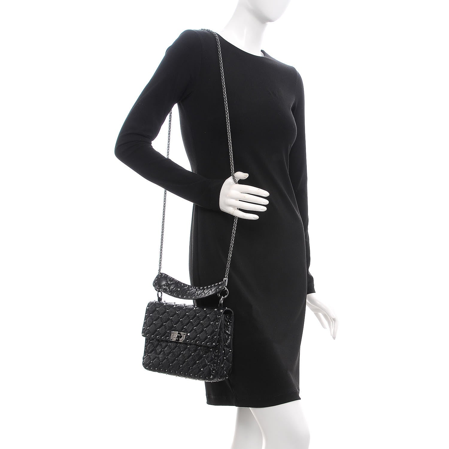 Valentino Garavani Craquele Nappa Medium Rockstud Spike Shoulder Bag Black 2 of 7