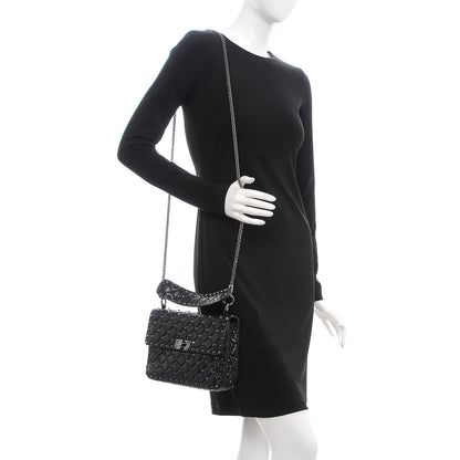 Valentino Garavani Craquele Nappa Medium Rockstud Spike Shoulder Bag Black 2 of 7