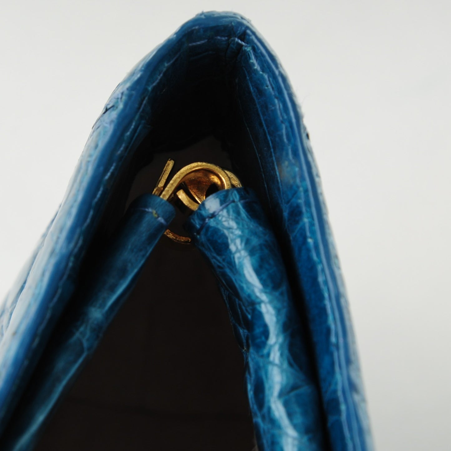 Glossy Crocodile Frame Clutch Blue