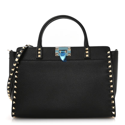 Valentino Garavani Pebbled Calfskin Rockstud Double Handle Tote  Black 1 of 9
